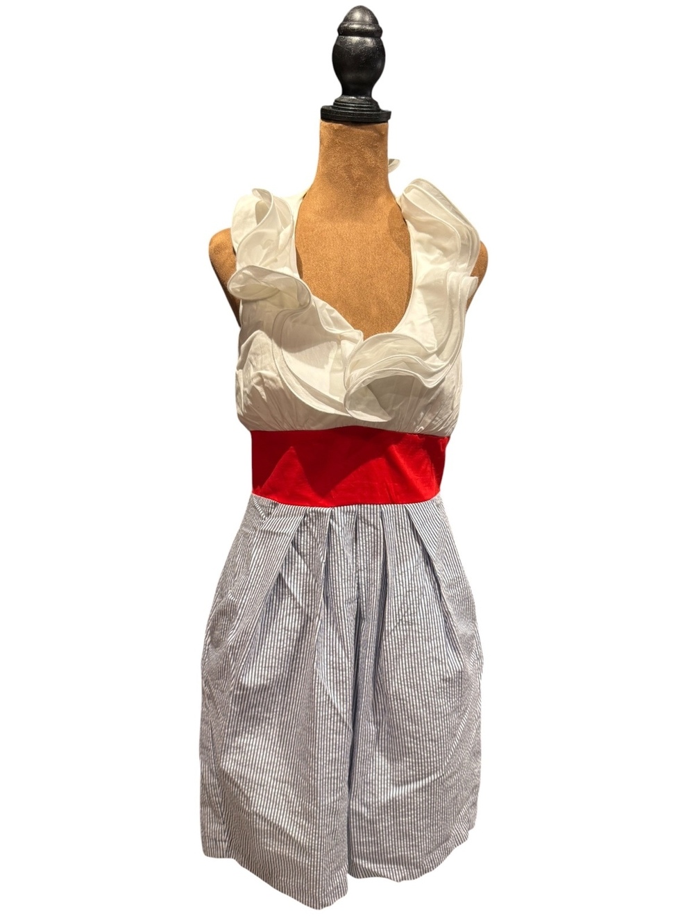 B. Smart Women's Ruffled Halter Dress with Red Waistband and